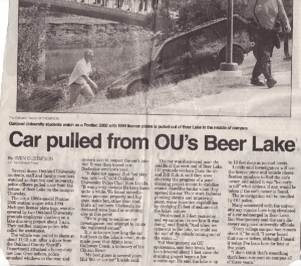News Article About Car in Beer Lake
