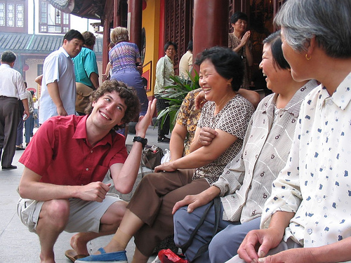 Shanghai - Old farm ladies interacting with me and the professor (They liked my hair)
